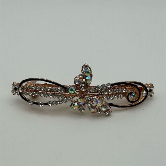 Rose Gold Tone Butterfly Crystal Rhinestone Hair Clip Barrette Party Accessory - Picture 3 of 9